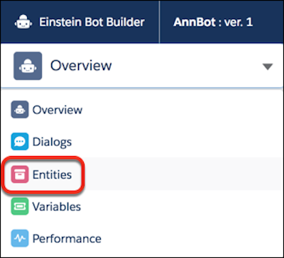 Optie Entiteiten in menu Bot-samensteller