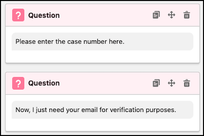 Uma etapa do diálogo de pergunta solicitando um endereço de email.