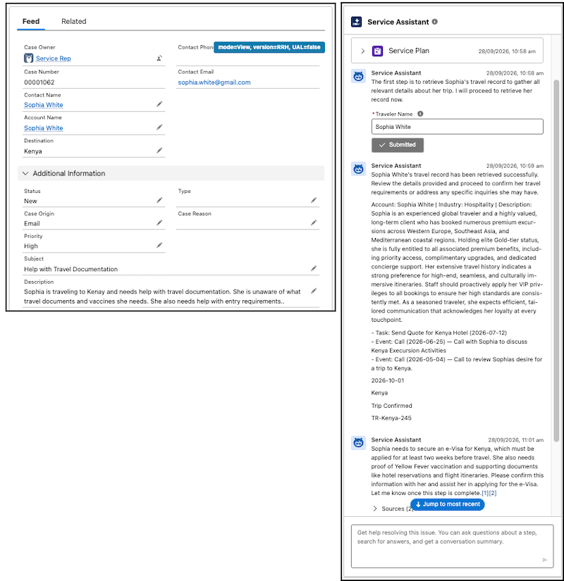 Service plan with initial steps generated from case record data