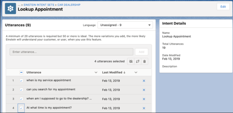 Select multiple utterances and take action in bulk.