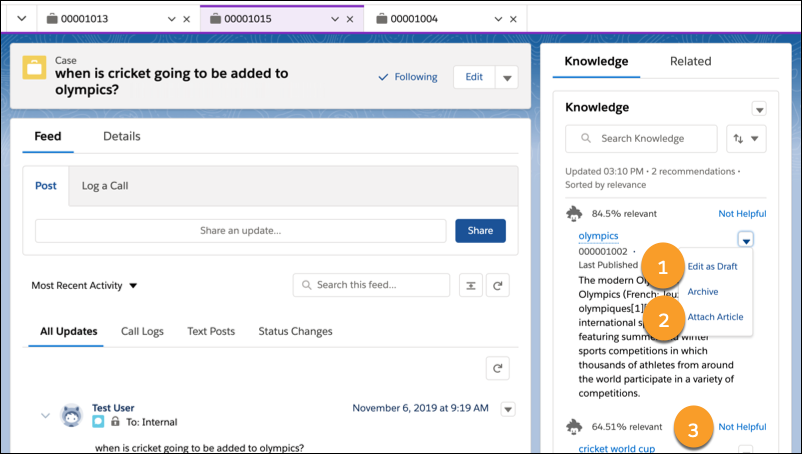Knowledge component in the Lightning Service Console