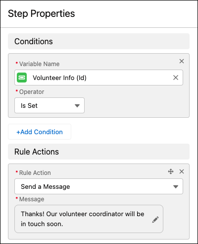 A Rule step that sends a message