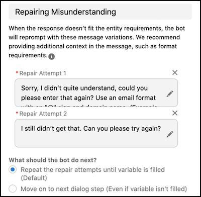 Repair attempts to enter an email address