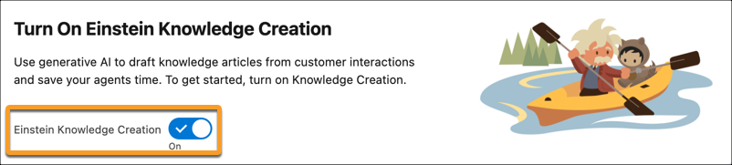 Knowledge Creation setup with the enable toggle turned on