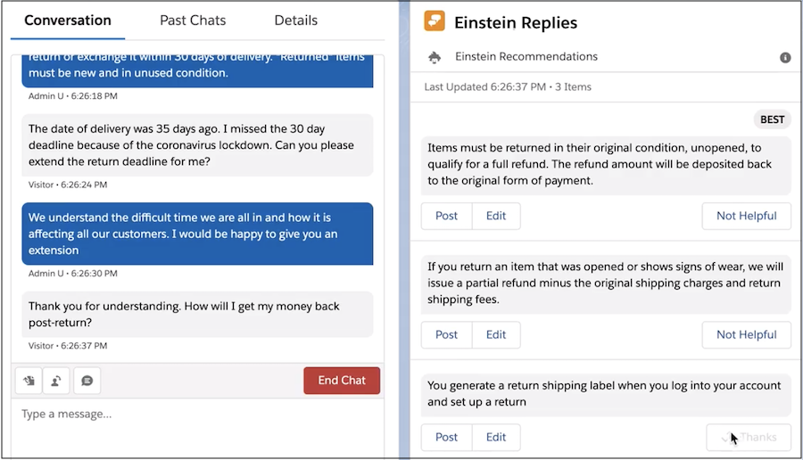 Einstein Replies component
