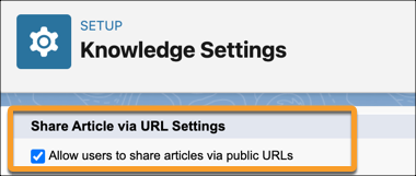 Share Article via URL Settings allowed under Knowledge Settings