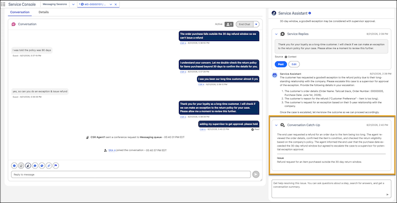 Conversation Catch-Up for a messaging session