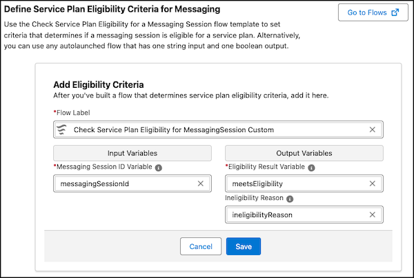 Example: Service Assistant eligibility criteria setup page configuration