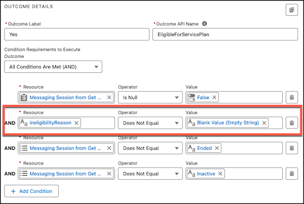 Example: Outcome details resource removal