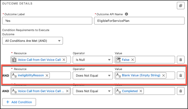 Example: Outcome details resource removal