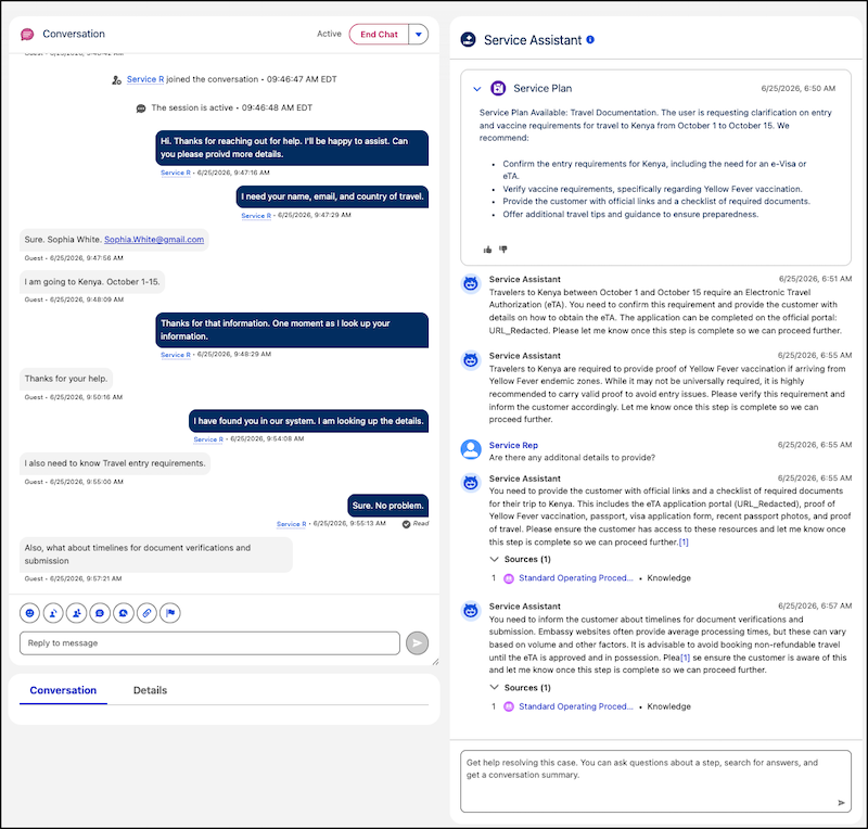 Example of Service Assistant for Messaging
