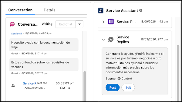 Agent chat box description text in the service rep's preferred language
