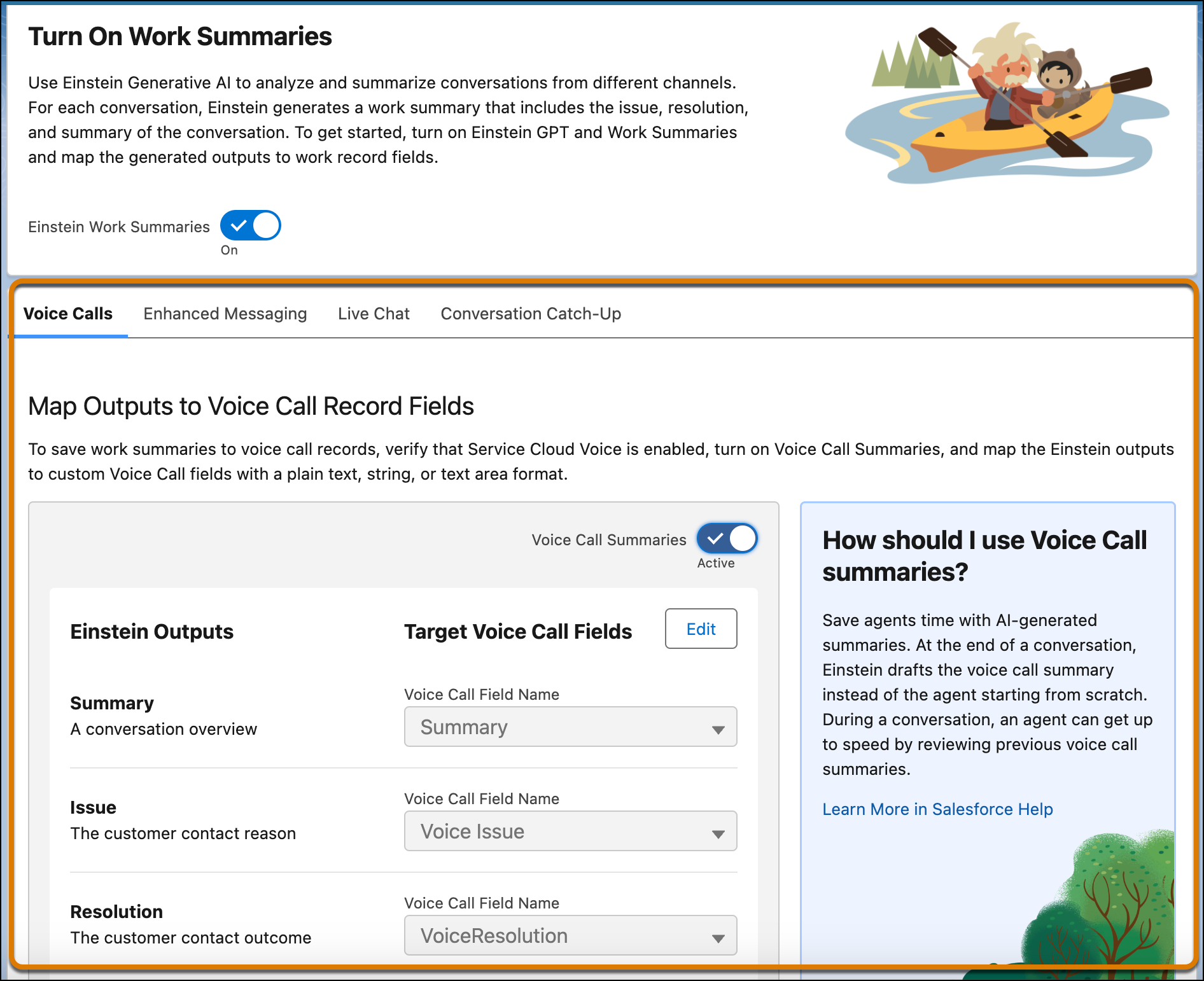 The Issue, Resolution, and Summary fields are added to the VoiceCall layout.