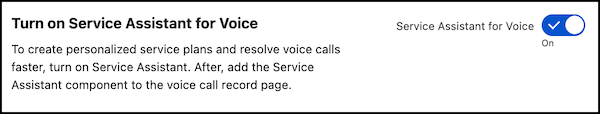 A configuração Assistente de serviço para Voice está ativada.
