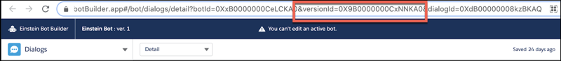 Use o URL para localizar o ID de versão do bot.