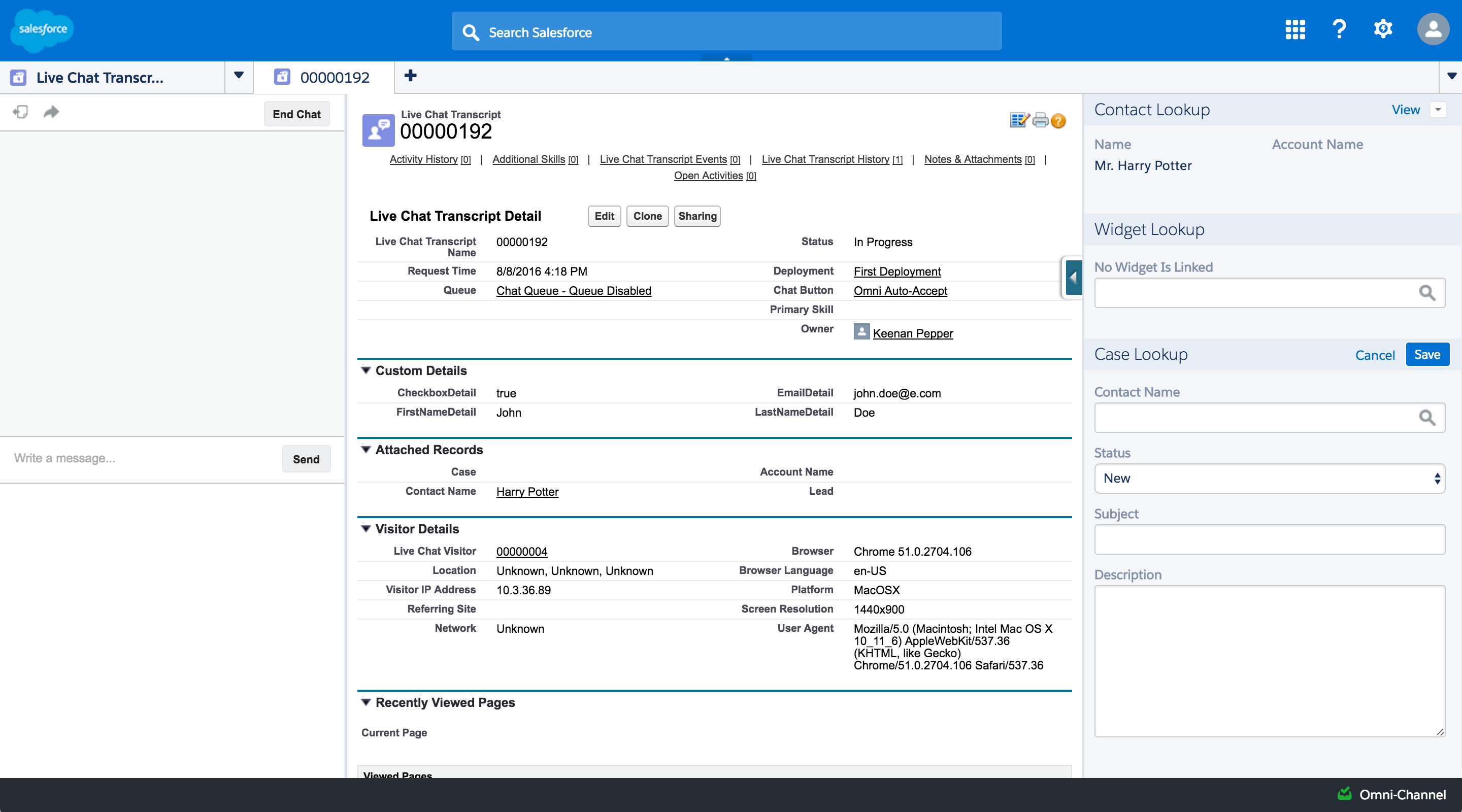 Linked contact record in the console