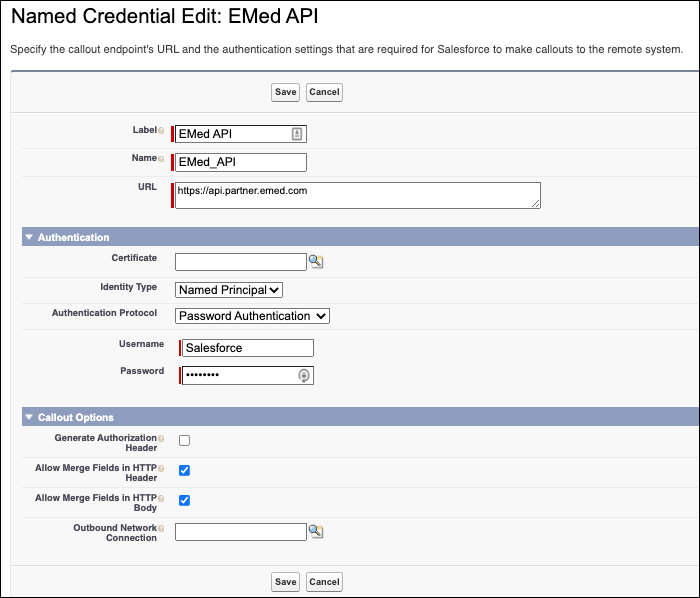 screenshot of API Key Named Credential