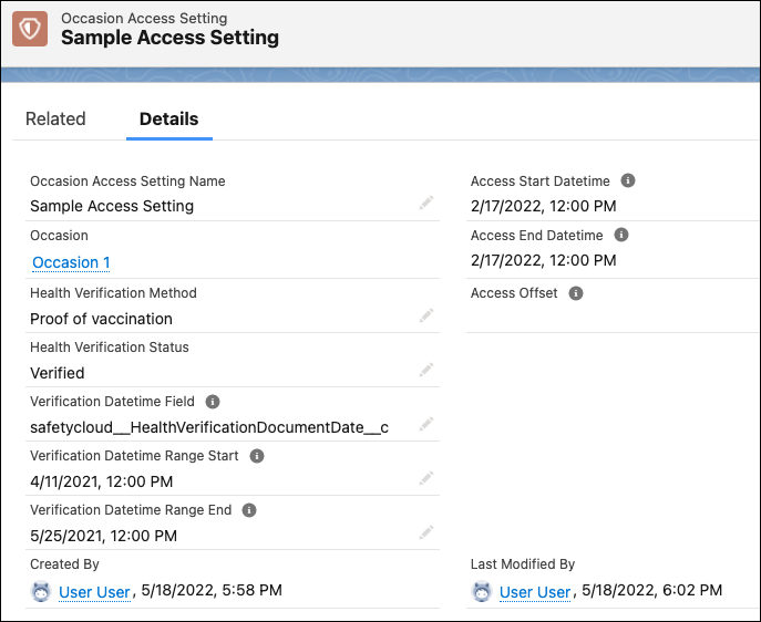 Screenshot of the Access Settings page with fields filed in