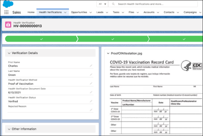 Customer health verification tab.