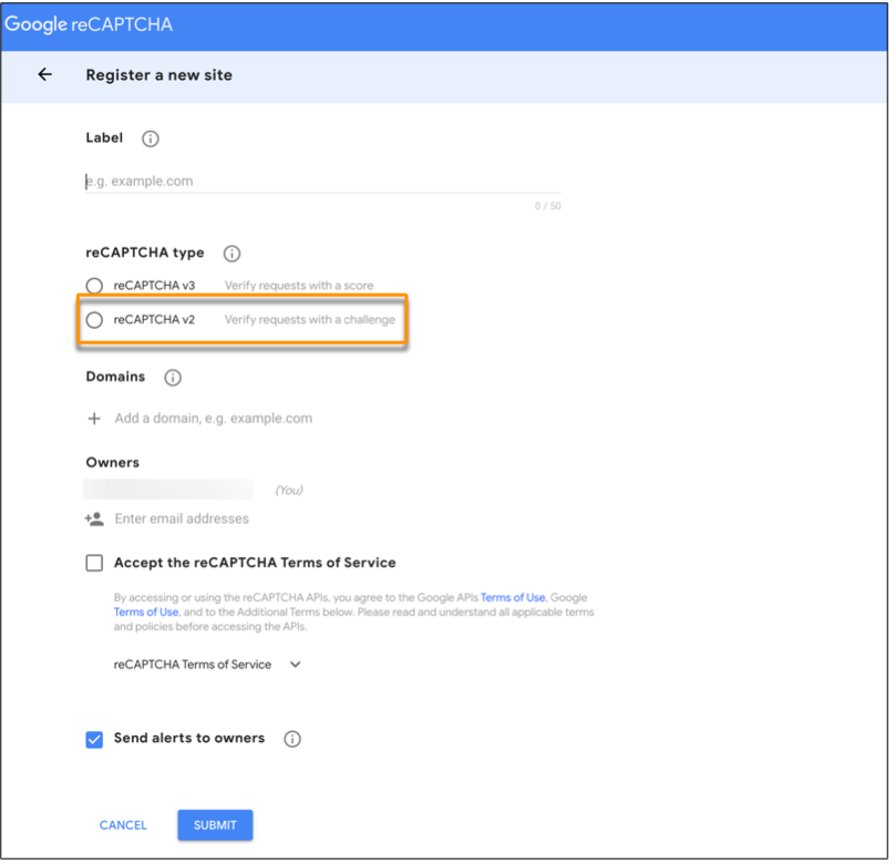 Select reCaptcha version 2