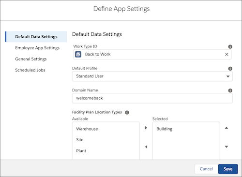 Define app settings