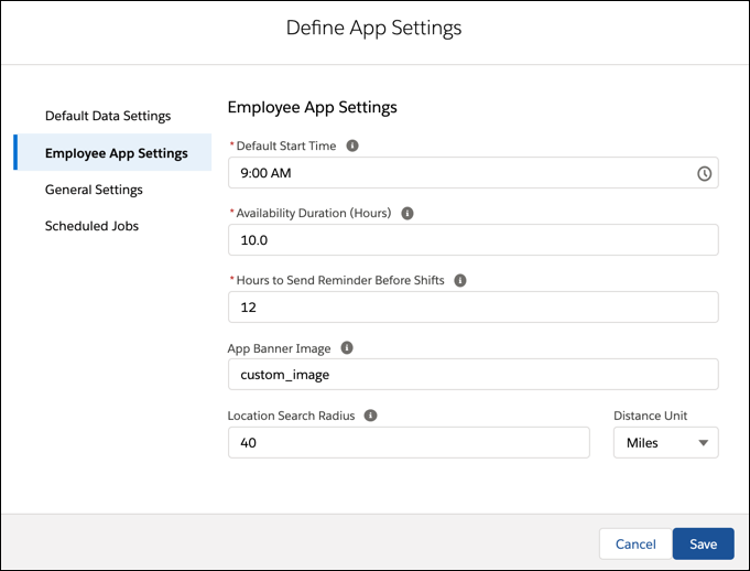 Define app settings