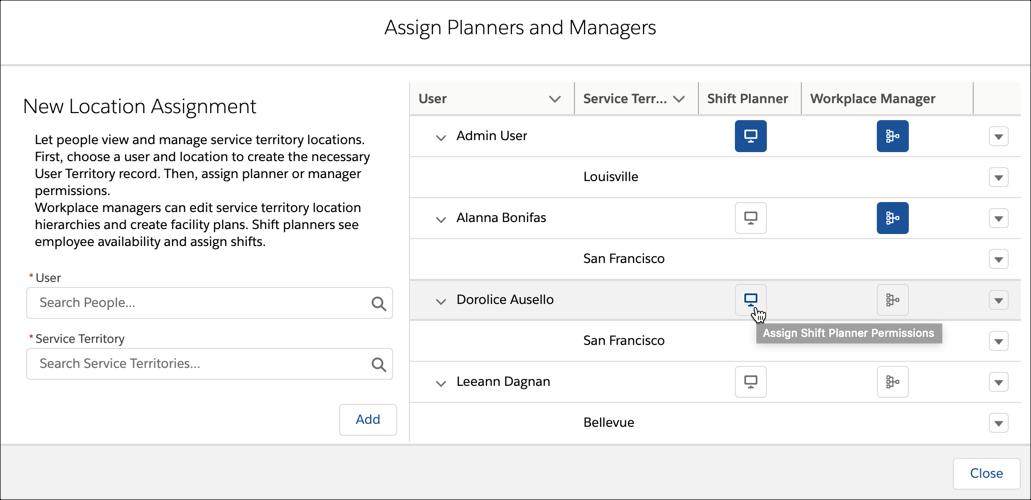 Assign Planners and Managers