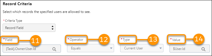 Restriction rule record criteria settings
