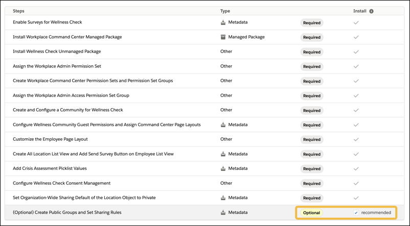 Select to add sharing rules to your org during Workplace Command Center installation.