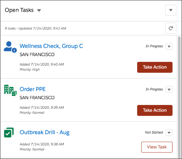 Open Tasks on the Operations Feed