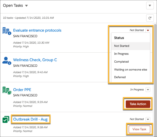 Open Tasks with different statuses