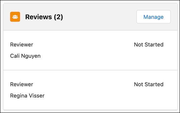 Reviewer Management component showing two open reviews