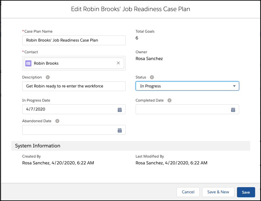 Case Plan Status updated to In Progress