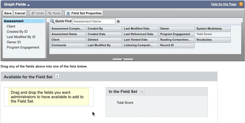 Animation showing placement of three custom fields to the Graph Fields field set