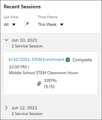 Recent Sessions dialog showing 100% attendance.