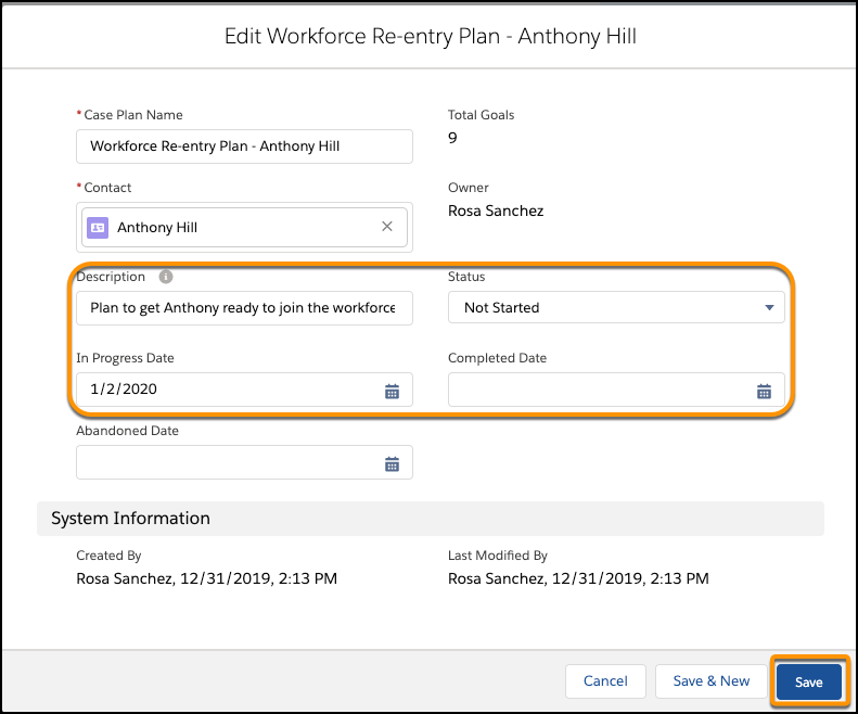 Case Plan information to display in Case Plan highlights panel