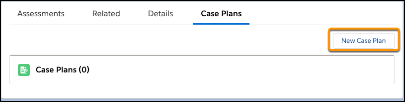 Case Plans showing New Case Plan button