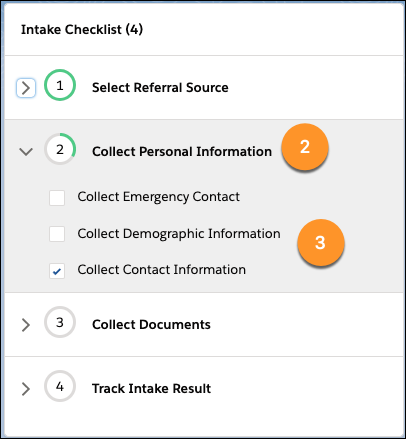 Intake Checklist showing Action Plan Template options with tasks