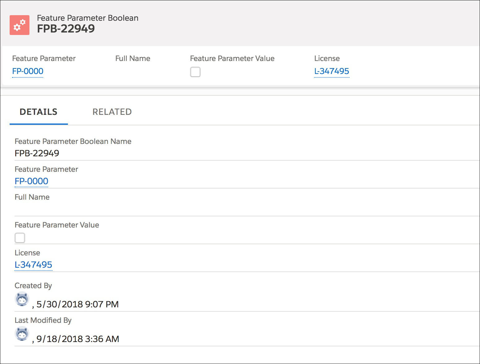 Sample Telemetry record showing Details tab