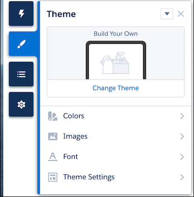 Change theme options for colors, images, font, and theme settings