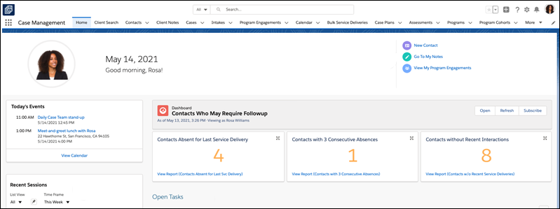 The Contacts Who May Require Followup dashbard on the Home page