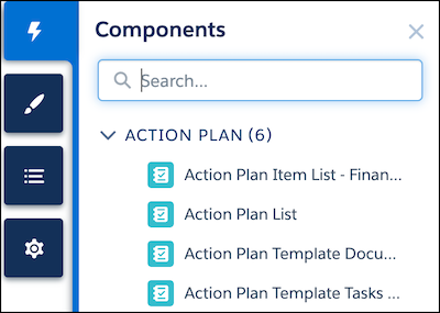Components window with an expanded list of Action Plan options