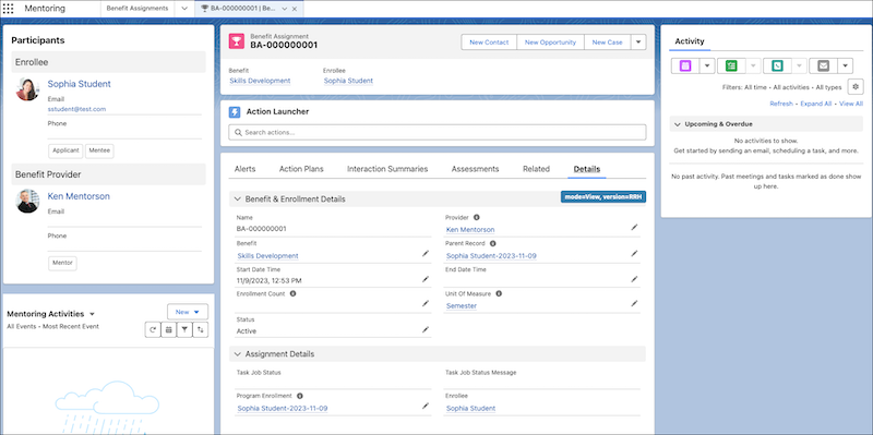 Formato de la página de registro Asignación de beneficios