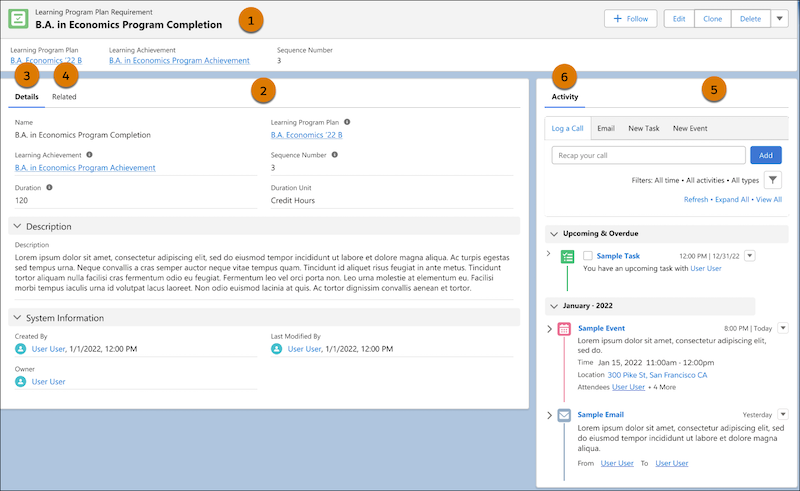 Recordpaginalay-outsjabloon Vereist voor opleidingsprogramma