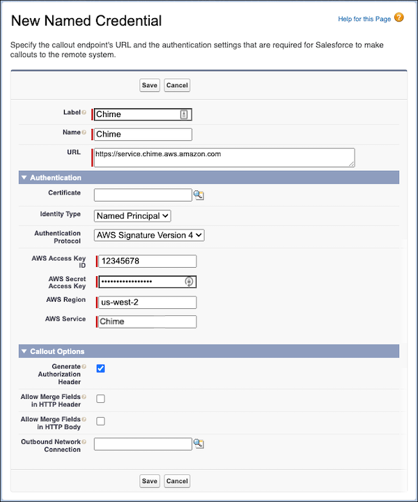 Example named credential setup