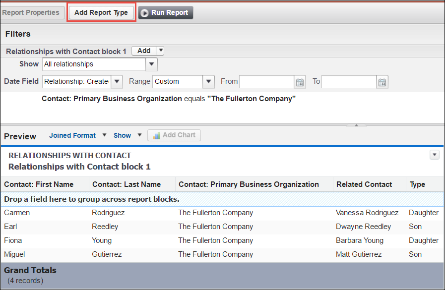 Add Report Type button