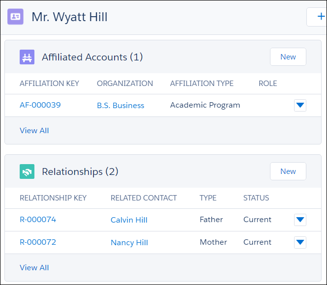 Contact record for Wyatt Hill