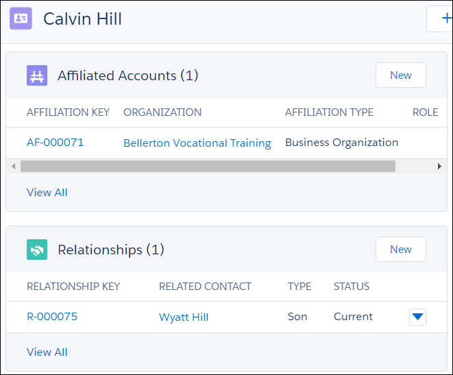Contact record for Calvin Hill