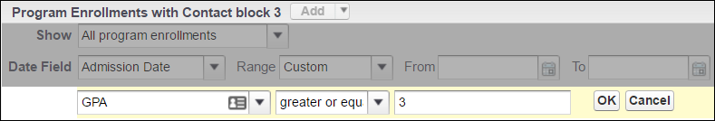 Add the GPA greater or equal to 3 filter