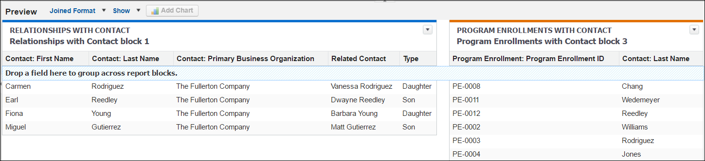 Report preview showing a new block